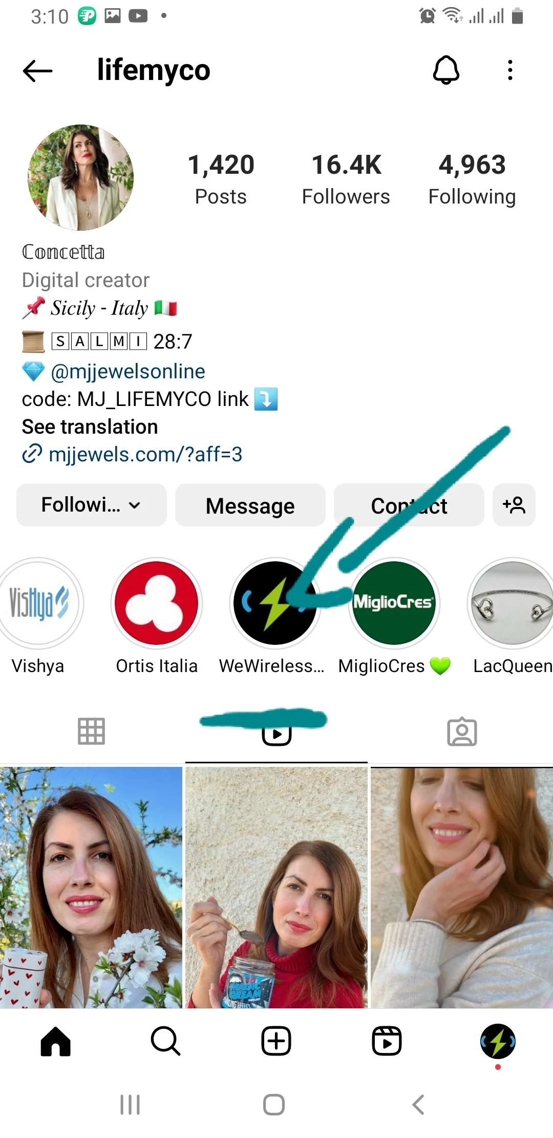 Influencer Lifemyco Instagram highlight